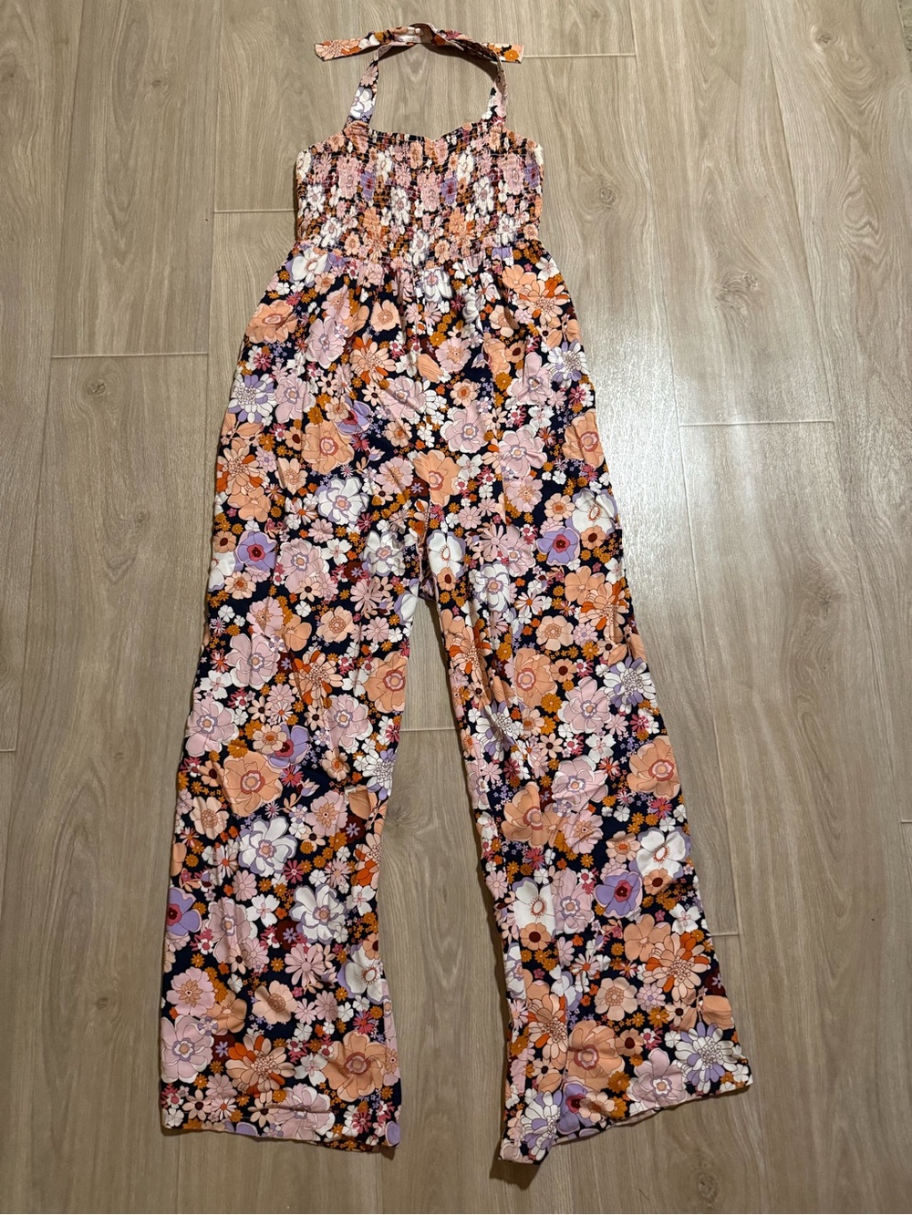 Dokotoo Retro Floral Halter Wide Leg Jumpsuit M